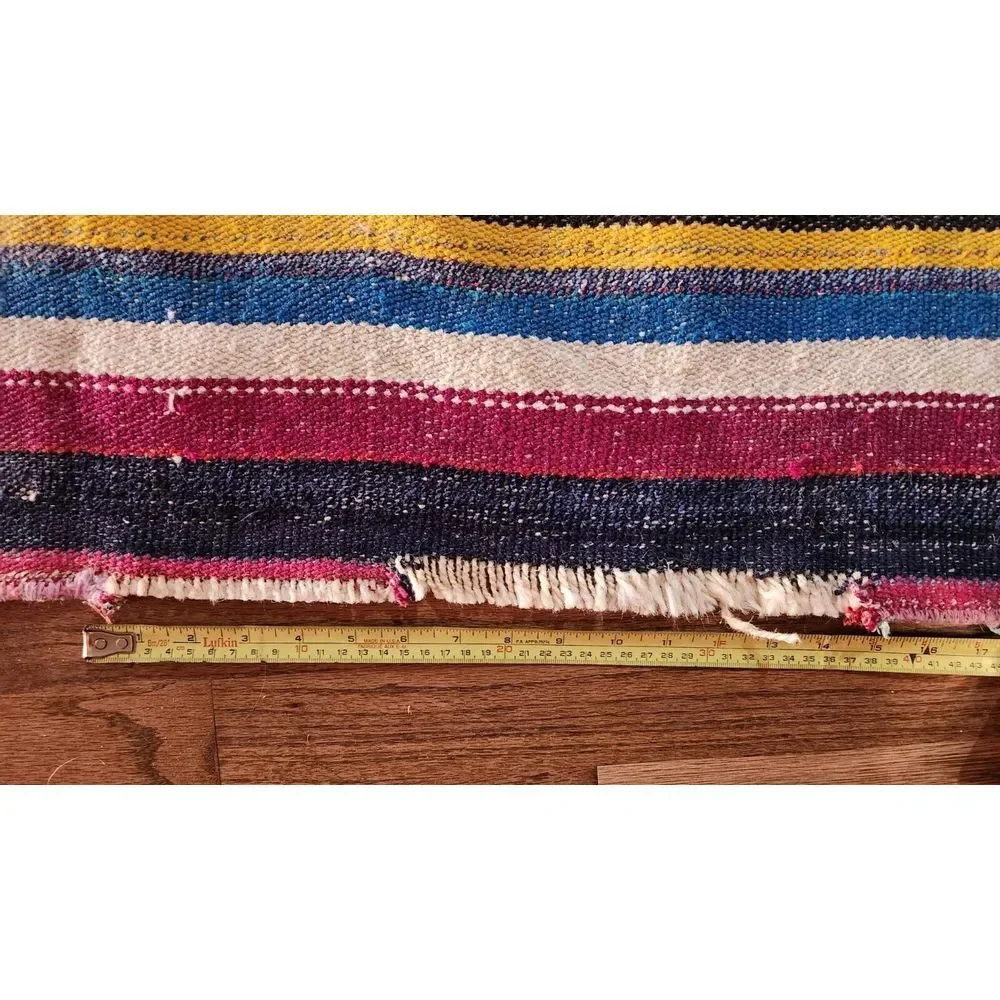 Vintage Red Blue Yellow Black Kilim Runner Rug Hand Knotted Carpet 2ft x 8.5ft